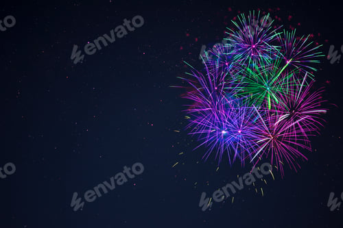 Preview: Blue purple green celebration firework copy space.