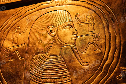 Preview: Pharaoh Depicted on Golden Wall in Ancient Egyptian Temple. Tutankhamun