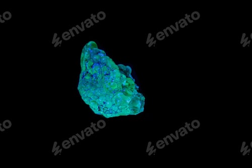 Preview: macro mineral stone opal under ultraviolet light on a black background