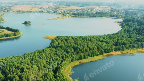 Preview: Slobodka, Braslaw District, Vitebsk Voblast, Belarus. Aerial View Of Potsekh Lake Near Slobodka