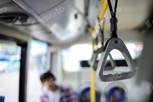 Preview: Close Up Of Gray Handrail Ring For Standing Passenger Inside A Bus