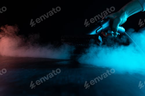 Preview: steam cleaner for cleaning the house, steam erupts from the brush.