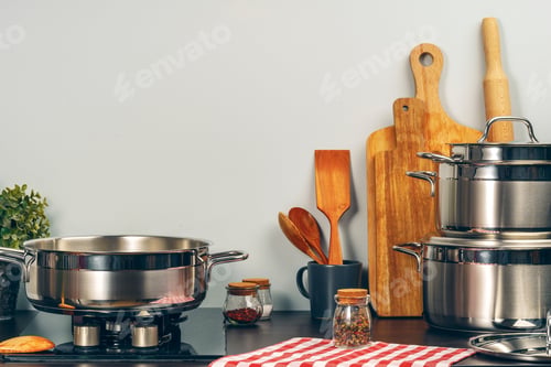 Preview: Clean saucepan on a gas stove in kitchen