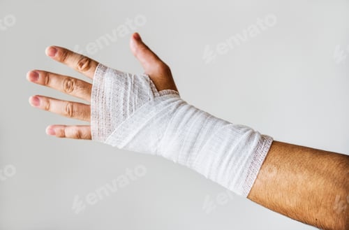 Preview: Closeup of arm wrapped with medical gauze