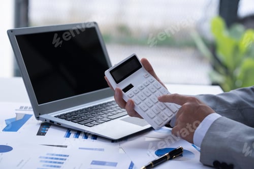 Preview: bookkeeper or financial inspector hands calculate making a report, calculating or checking balance.