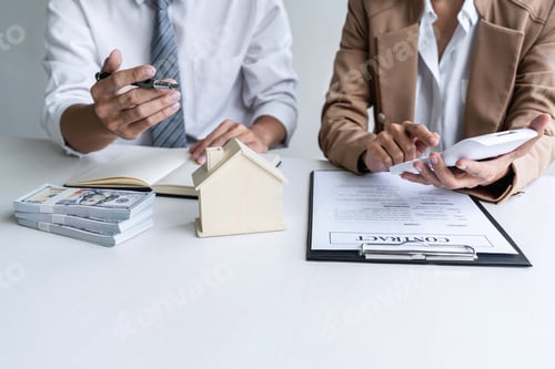 Preview: Real estate broker agent presenting and consult to customer to decision making sign insurance form