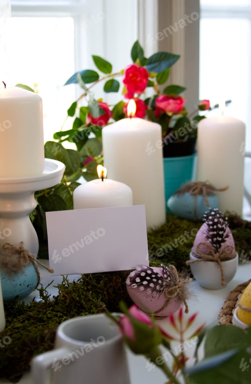 Preview: Festive Easter table setting and spring decor with candles