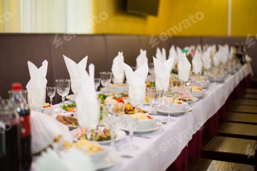 Preview: festive table, table setting. Festive table decoration.