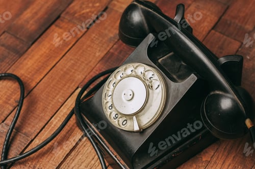 Preview: retro telephone nostalgia old technology communication wooden background