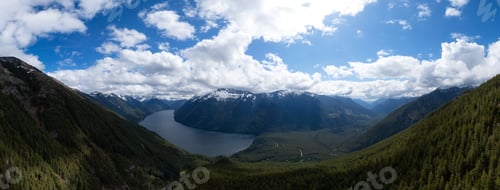 Preview: Aerial Canadian Mountain Landscape. Sunny Cloudy Day. BC, Canada. Nature Background Panorama