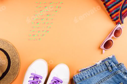 Preview: Fashion flat lay with jeans and sneakers