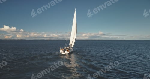 Preview: Closeup yacht cruise at open sea aerial. Seascape of ocean harbor. Regatta race on luxury sailboat