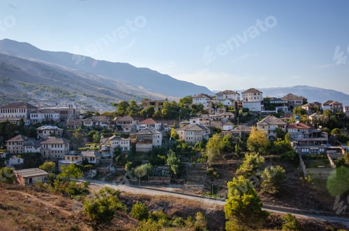 Preview: A view from the castle towards the center of the city of Gjirokaster, Albania in summertime