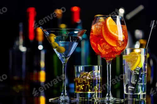 Preview: Various cocktails on a bar table