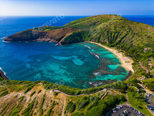 Preview: Aerial view of Hanauma Bay on the island of O'ahu in Hawaii