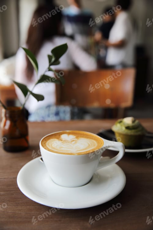 Preview: Cappuccino Coffee On Wood Background