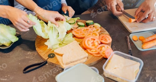 Preview: Sandwich, hands or prepare meal with family for development, learning or nutrition at home. Kids, p