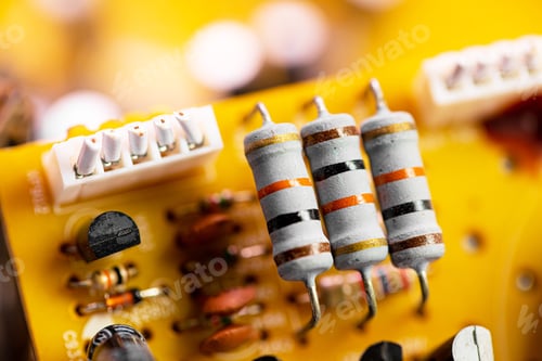 Preview: Close up of components and microchips on old PC circuit board.