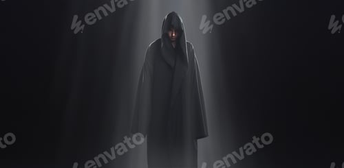 Preview: Mysterious Hooded Figure in Dark Wide Banner