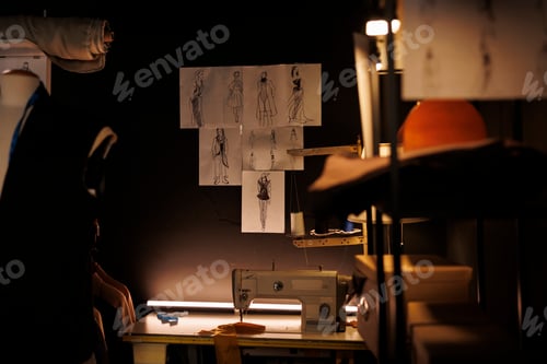 Preview: Fashion sketches on atelier shop walls