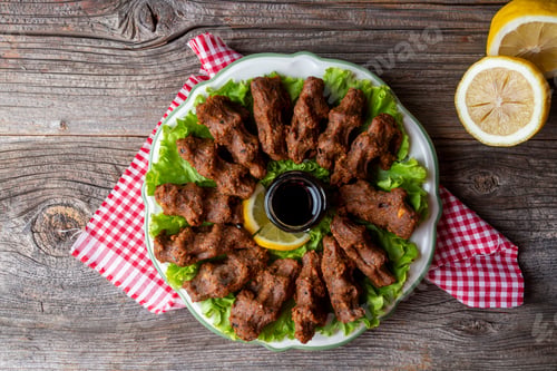 Preview: Turkish food; Turkish name; Cig kofte (raw meatball in Turkish) with lettuce