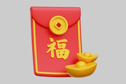 Preview: Chinese New Year Red Envelope And Golden Ingots