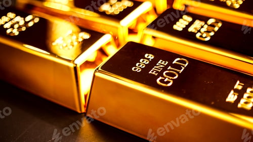 Preview: Many gold bullions brighting on the table.