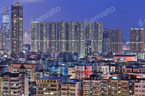 Preview: Hong Kong with crowded buildings at night