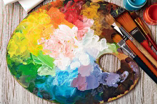 Preview: Vibrant Palette with Paints and Brushes