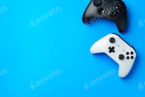 Preview: Two joystick on blue background top view