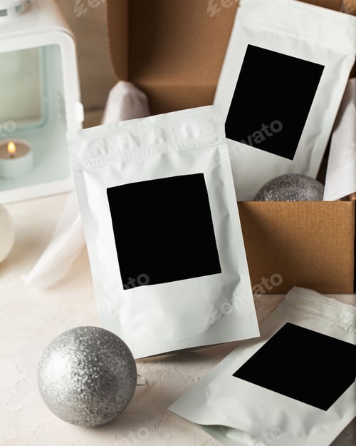 Preview: Aluminum bags for tea, coffee, spices and bulk materials with a black label for the text,