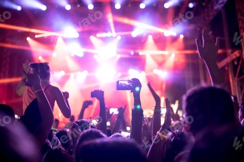 Preview: Portrait of happy crowd enjoying at music festival