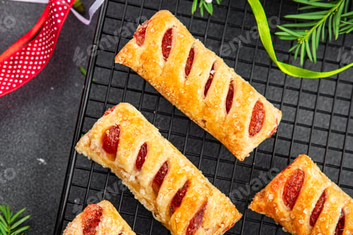 Preview: christmas cookies sweet dessert puff bun strawberry filler holiday treat new year and christmas