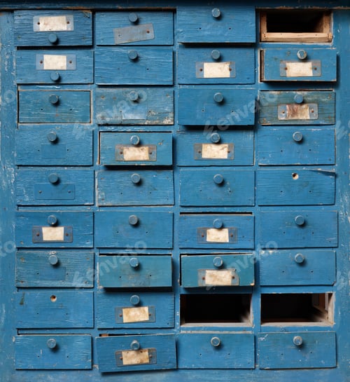 Preview: Old blue wooden cabinet with drawers