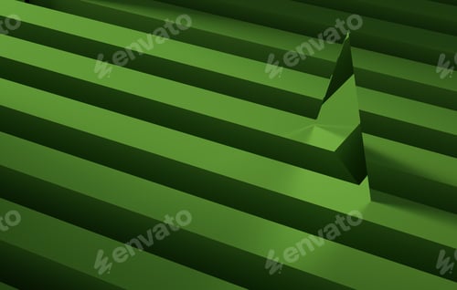 Preview: Geometric triangle shaped mirror over a green stripe. Abstract background concept, 3d render