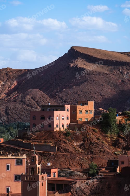 Preview: Nature, rocks, houses and mountains in Dades Gorge Morocco during sunset