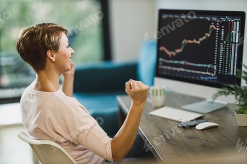 Preview: Woman Trading With Cryptocurrency And Celebrating For Success