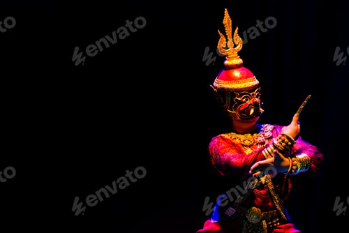 Preview: lakhon khol khmer masked dance performer in costume in cambodia