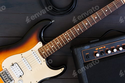 Preview: Electric guitar on dark background