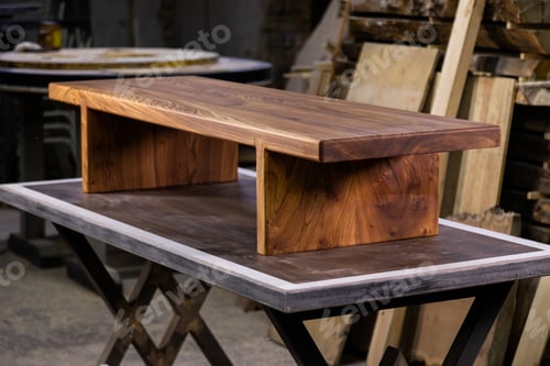 Preview: Newly-made brown wooden table in the workshop