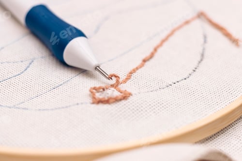 Preview: Punch Needle Workshop. Needlework. Close-up of the needle.