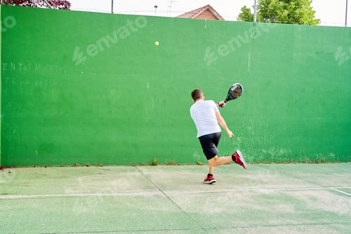 Preview: Professional monitor of paddle jump to the ball. Sport game