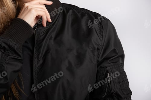 Preview: Black Bomber Jacket Fashion Top with Hand