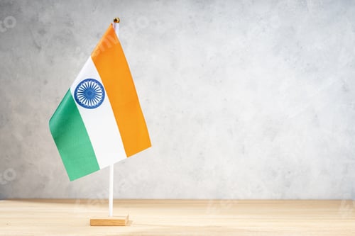 Preview: India table flag on white textured wall