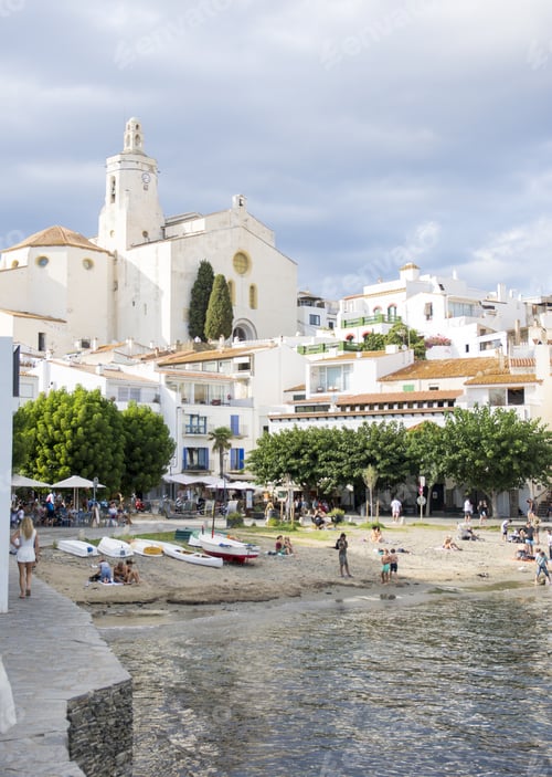 Preview: Beautiful village near the sea with white houses and boats