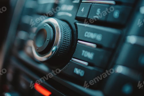 Preview: Closeup shot of a modern car's interior design with some buttons illuminated in red