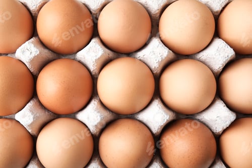 Preview: Raw chicken eggs in carton, top view