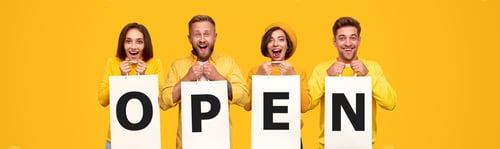Preview: Excited shopaholics advertising store opening