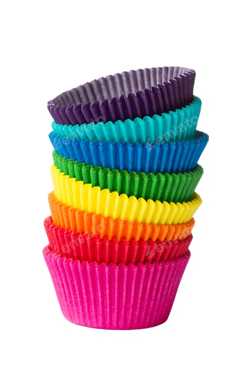 Preview: Stack of Colorful Paper Cupcake Liners, Close Up