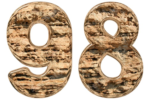 Preview: Numeral 98, ninety eight, isolated on white, natural limestone, 3d illustration